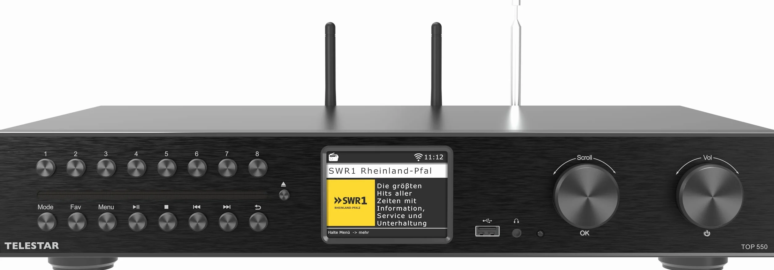 TELESTAR TOP 550 – HiFi-System mit Verstärker & CD-Player, 43 cm – Schwarz | 2 × 30 W, Internetradio/DAB+, Bluetooth Audio-Streaming & Sendefunktion, Hotelmodus, USB-Aufnahme, Streamingdienste