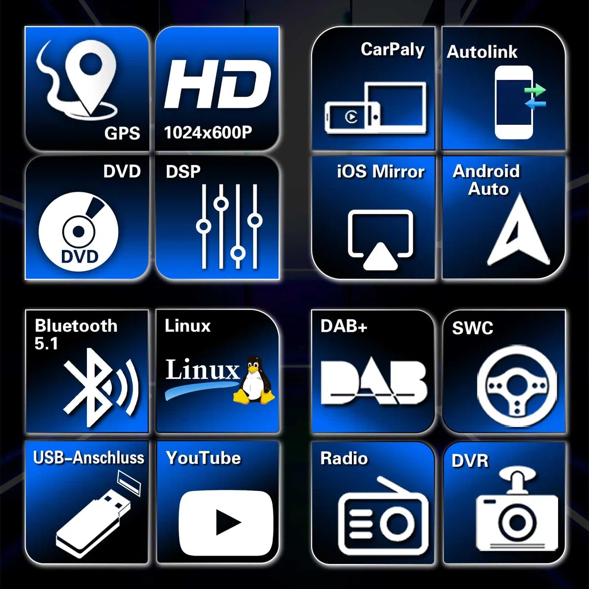 DAB+ Digitalradio Autoradio Linux für VW Caddy MK3/4 Polo 6R Crafter Amarok Transporter T6 Skoda Yeti Navigation CD | CarPlay & Android Auto | WiFi USB Bluetooth 5.1 Kamera CANBus DSP RDS Schnellstart