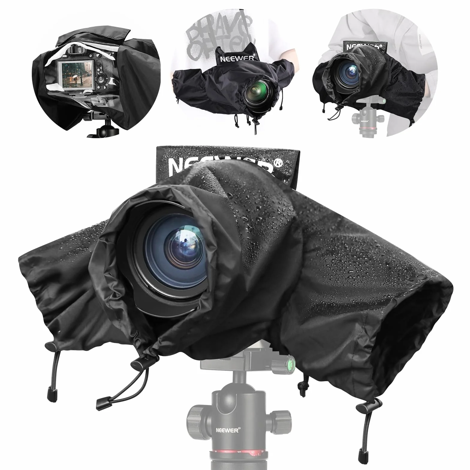 NEEWER Kamera-Regenschutz, großes Haltbar Nylon Regenmantel, kompatibel mit Canon Sony Nikon DSLR spiegellose Vlog Kamera & Objektive 300/400/500/600/800mm, mit Ärmeln/Zugbändern/Sichtfenster, PB004