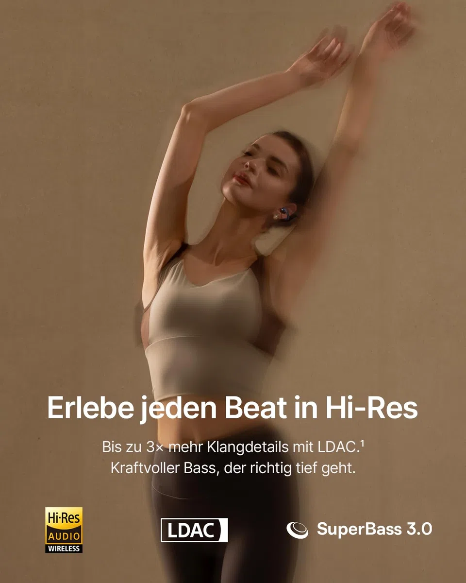 Baseus Bowie MC2 Open Ear Kopfhörer, Clip-On Earbuds mit CloudComfort 2.0, Hi-Res Audio, LDAC, SuperBass 3.0, Bluetooth 6.0, 4-MIC KI für klare Anrufe, 55 h Akku, IP67, 5,1 g leicht
