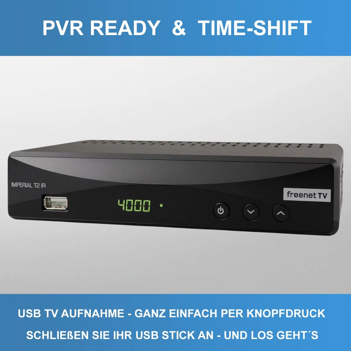 Imperial T2 IR Plus DVB-T2 Receiver (Inkl. 3 Monate FREENET TV) + DVB-T Antenne + netshop 25 HDMI Kabel, PVR Ready, HDMI & SCART, USB, HDTV mit Aufnahmefunktion und Time-Shift