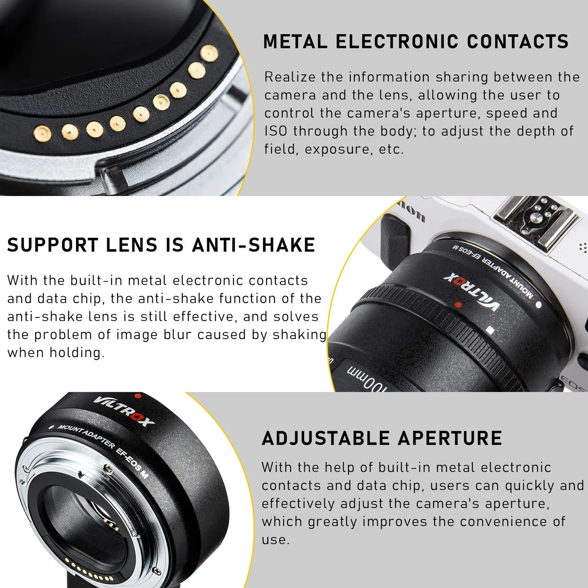 VILTROX EF-EOS M Objektiv Adapter Elektronischer Autofokus EF-M Adapter AF Objektiv Mount Konverter für Canon EOS EF/EF-S Objektiv auf Canon EOS M Mount Kamera EOS M100 M50 M2 M3 M10 M6 M5 II M200