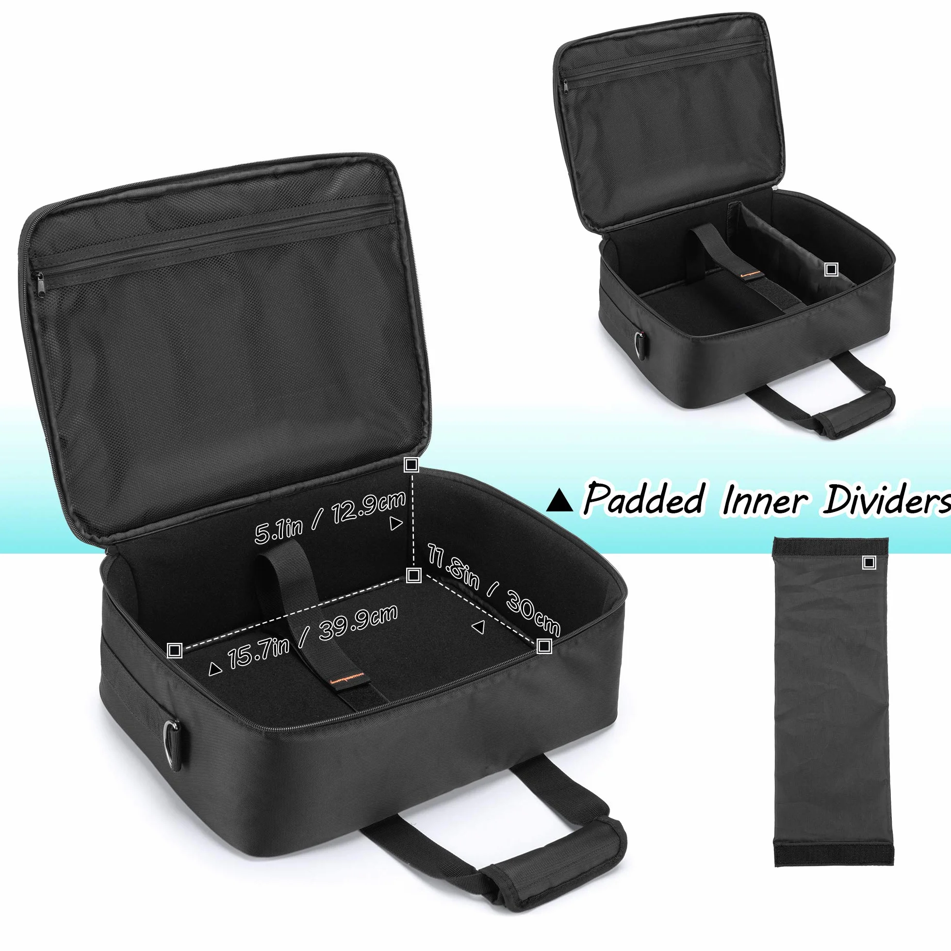 CURMIO Beamertasche für Beamer, Projektor Reisetasche mit Separatem Fach für Laptop, Beamer Tasche für die Meisten Projektoren und Zubehör, 40 x 30 x 13 cm, Schwarz