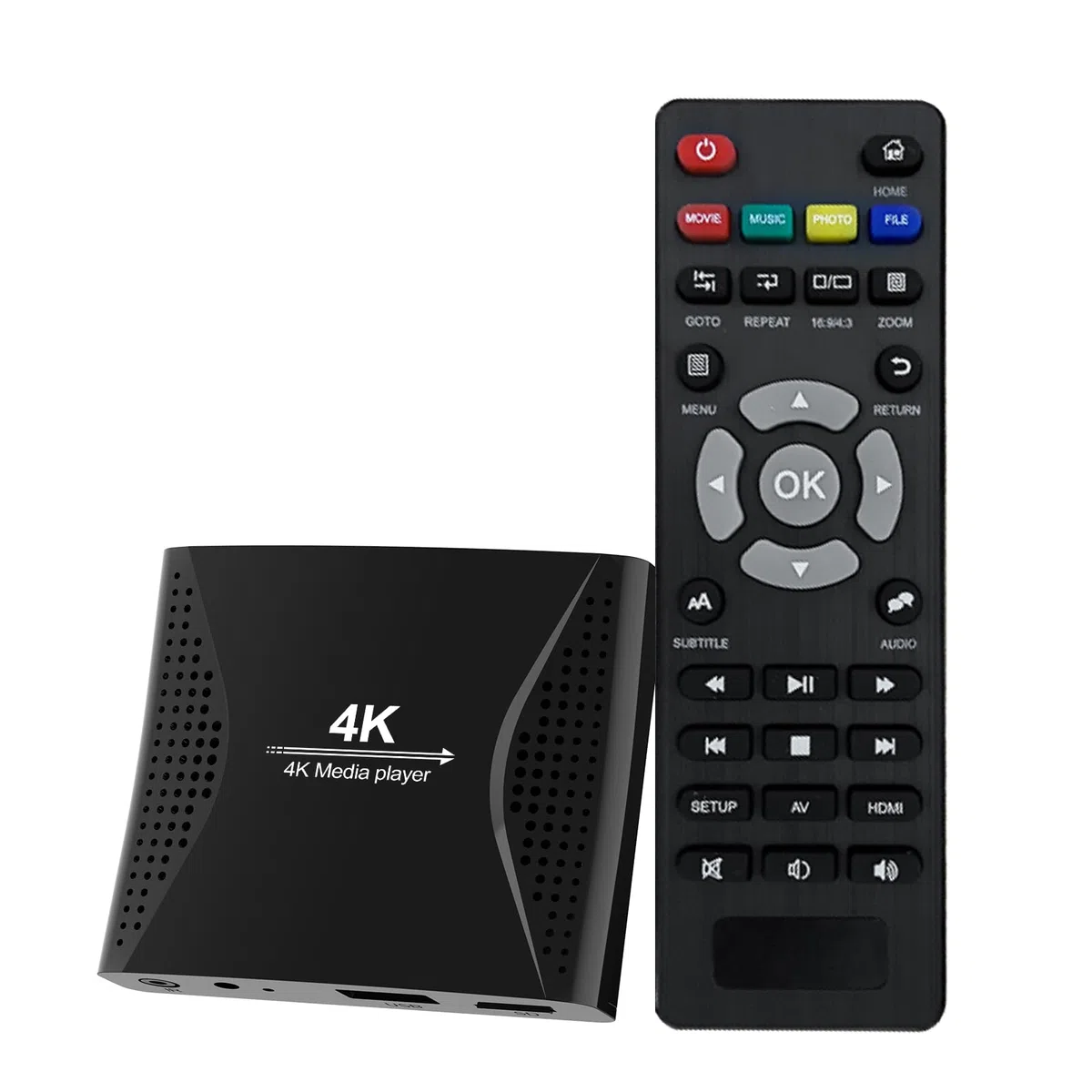 4K Ultra HD Media Player für USB-Stick & MicroSD-Karte, HDMI/AV Digital Signage Player mit Auto-Wiedergabe, Speicherfunktion & Endlosschleife, H.265 Media Box für Videos, Musik & Fotos