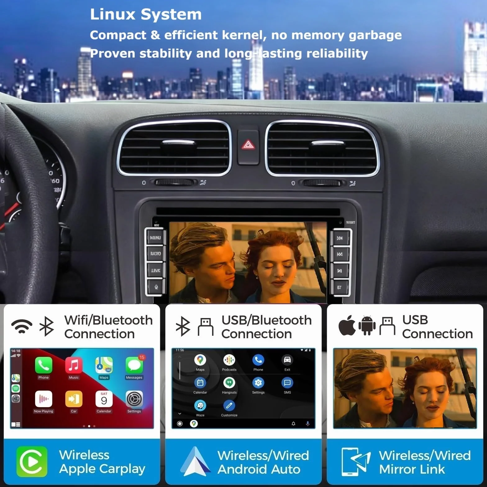 Autoradio für VW Golf 5/6, Polo 5/6R, T5, Passat, Jetta – 7-Zoll-Touchscreen, Wireless CarPlay & Android Auto, Bluetooth/AM/FM/Lenkradsteuerung (SWC)/USB/DSP-EQ, Plug and Play