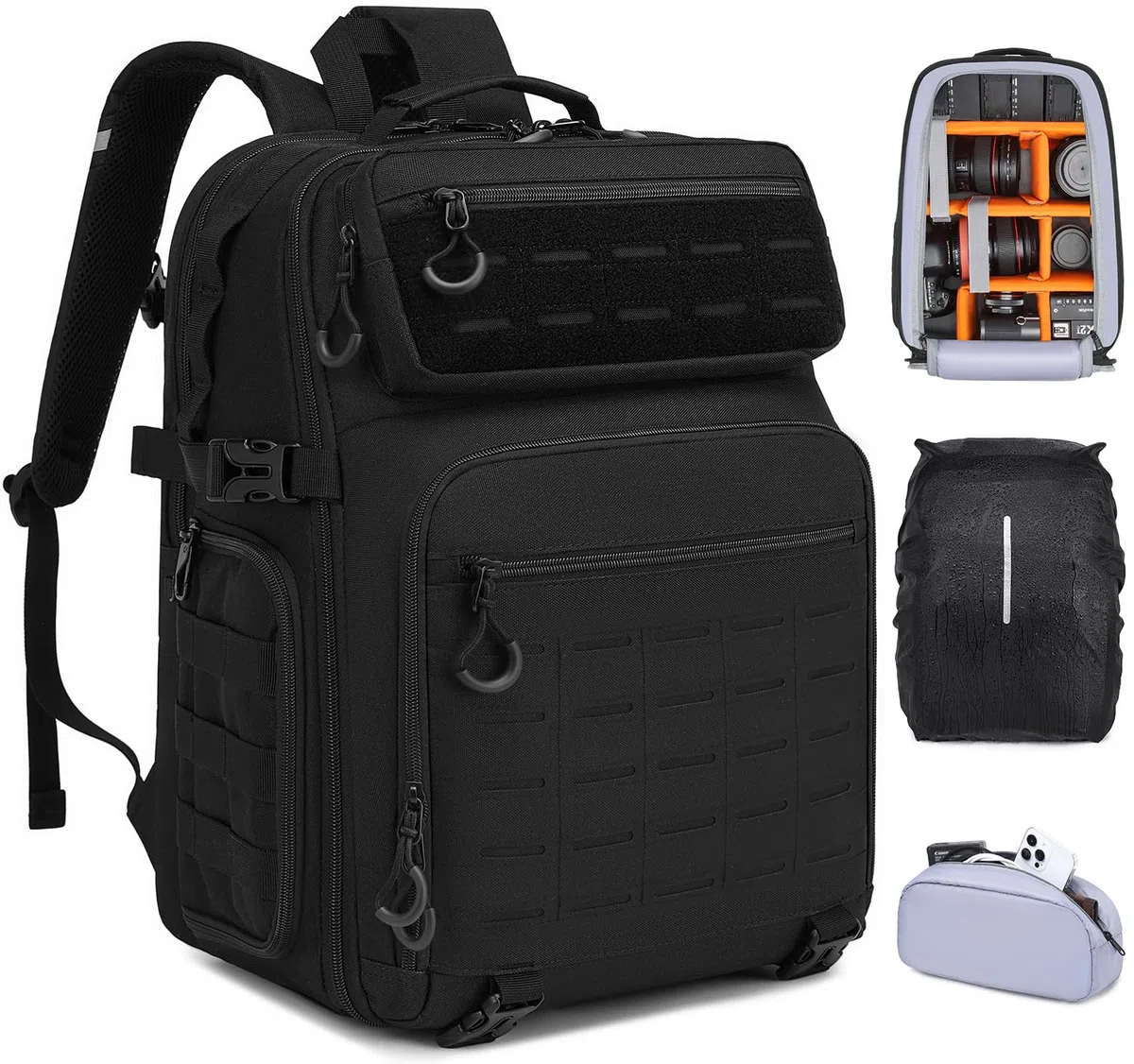 Kamerarucksack DSLR SLR Kameratasche wasserfest Fotorucksack für Canon Nikon Sony Kamera Drohne Objektiv 15,6 Zoll Laptop -mit Regenhülle