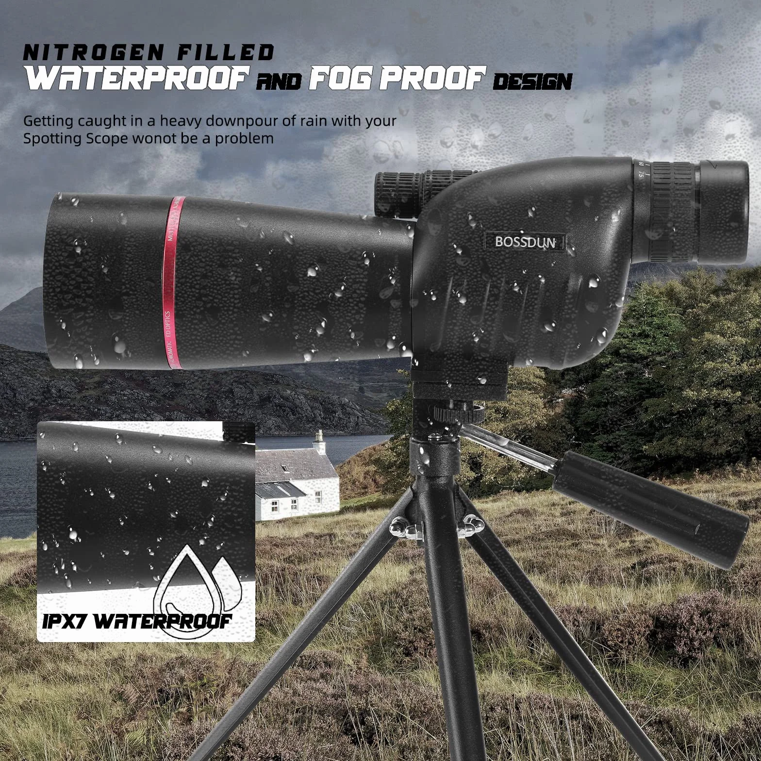 BOSSDUN Spektiv 25-75x60, HD Dual Focus Spektiv, BAK4 FMC ED Spektiv, Geschenke für Zielschießen Vogelbeobachtung Jagd Bogenschießen Wildtierbeobachtung mondbeobachtung