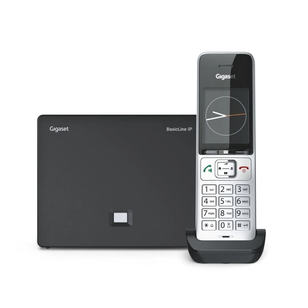 BasicLine IP + Comfort 500HX – Basisstation für Internet-Telefonie, kombiniert mit einem HX-Mobilteil, HD-Sprachqualität, Made in Germany, Silber-schwarz [Kompatibel in DE, IT, FR, NL, BE, ES, Che]