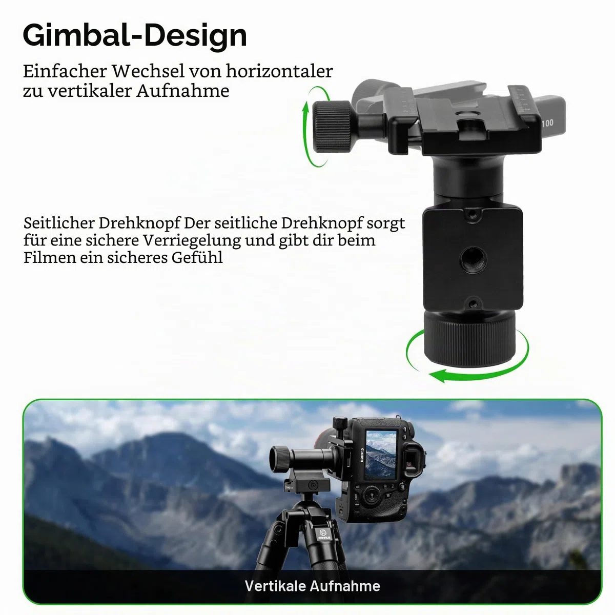 Monopod Gimbal Head with Arca-Swiss Dovetail Quick Release Plate | Rapid Side-Saddle Tilt Adjustment for Teleobjektive | Tripod Mount | Professional Photography & Video Gear for DSLR/Camcorders