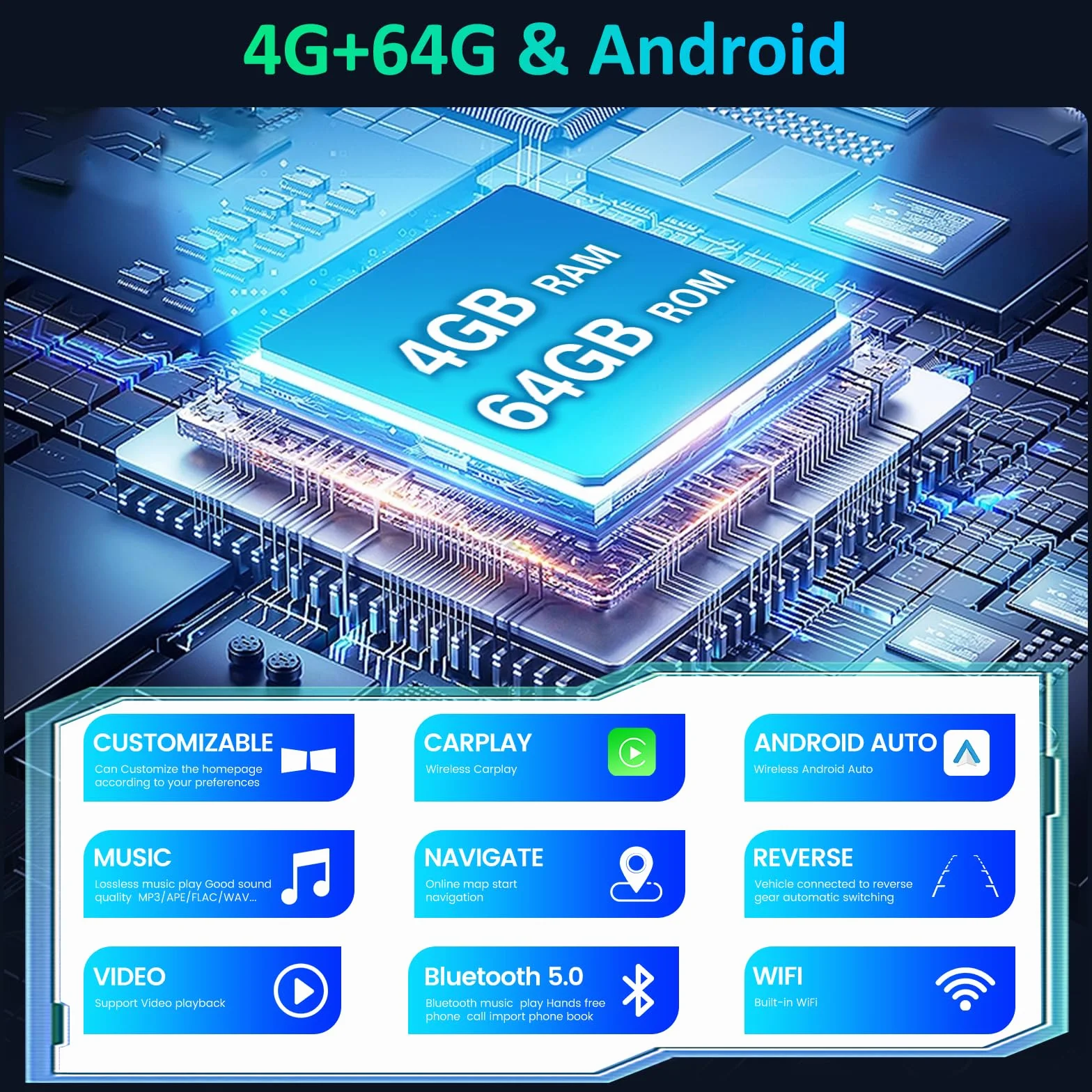 4GB+64GB VW Android Autoradio für Golf 7 Passat Tiguan Jetta Polo Beetle mit originalem 52-Pin VW Quadlock Anschluss, Drahtloses CarPlay Android Auto DSP GPS WiFi Rückfahrkamera