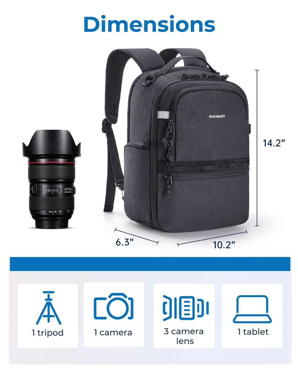 BAGSMART Kamerarucksack,DSLR SLR Klein Kameratasche für Fotografen Kompatibel,Schultergurt 2-in-1 Reiserucksack Passend für 12.9" iPad,für Sony,Canon,Nikon