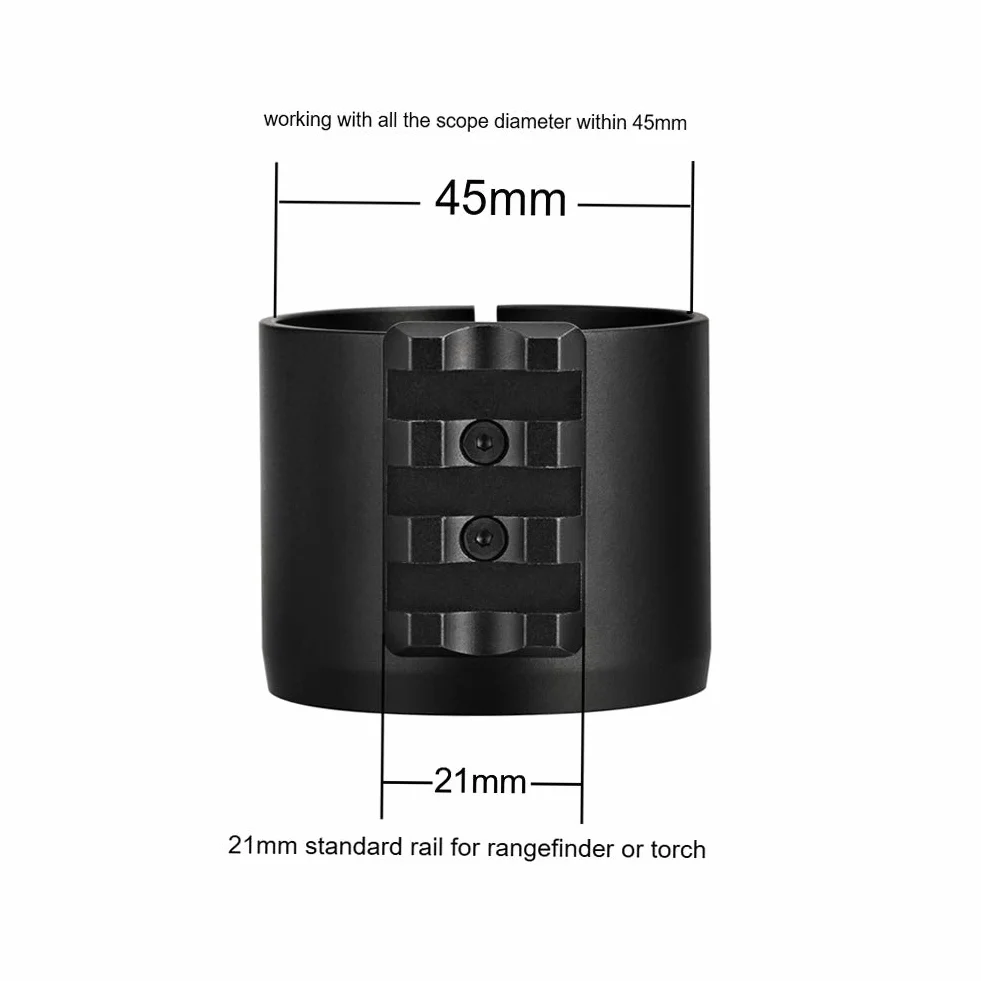 Speziell angepasster 45-mm-Adapter für die NV007-Nachtsichtfernrohrkamera mit Schiene für Entfernungsmesser oder Taschenlampe NV007-RFADP45