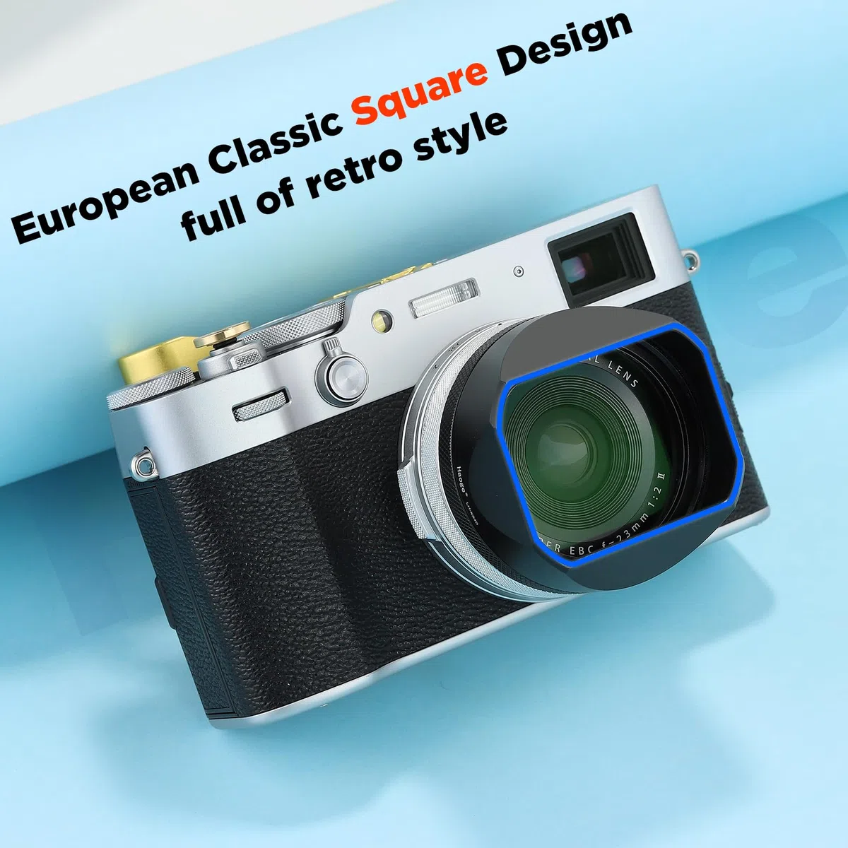 Haoge LH-X54B Metall Rechteckig Sonnenblende Gegenlichtblende mit 49mm Adapterring für Fujifilm X100VI Fuji FinePix X100V Kamera Objektiv Schwarz