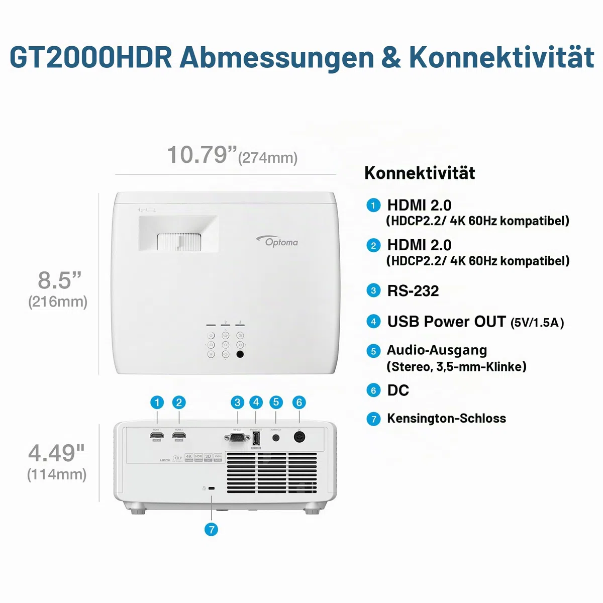 OPTOMA GT2000HDR vidéo-projecteur Projecteur à focale Courte 3500 ANSI lumens DLP 1080p (1920x1080) Compatibilité 3D