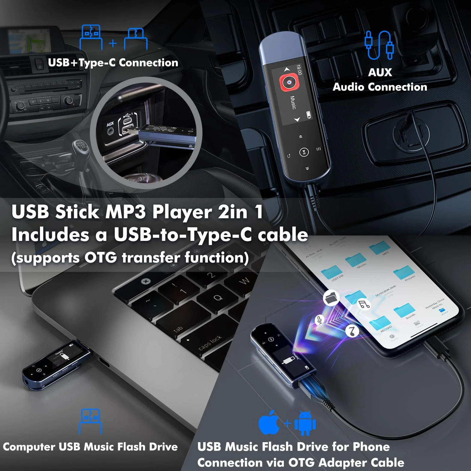 64GB Tragbarer USB MP3 Player mit Bluetooth 5.3, Clip für Sport & Laufen, FM Radio, Voice Recorder, Handy-Dateiübertragung & digitaler Audio-Shuffle