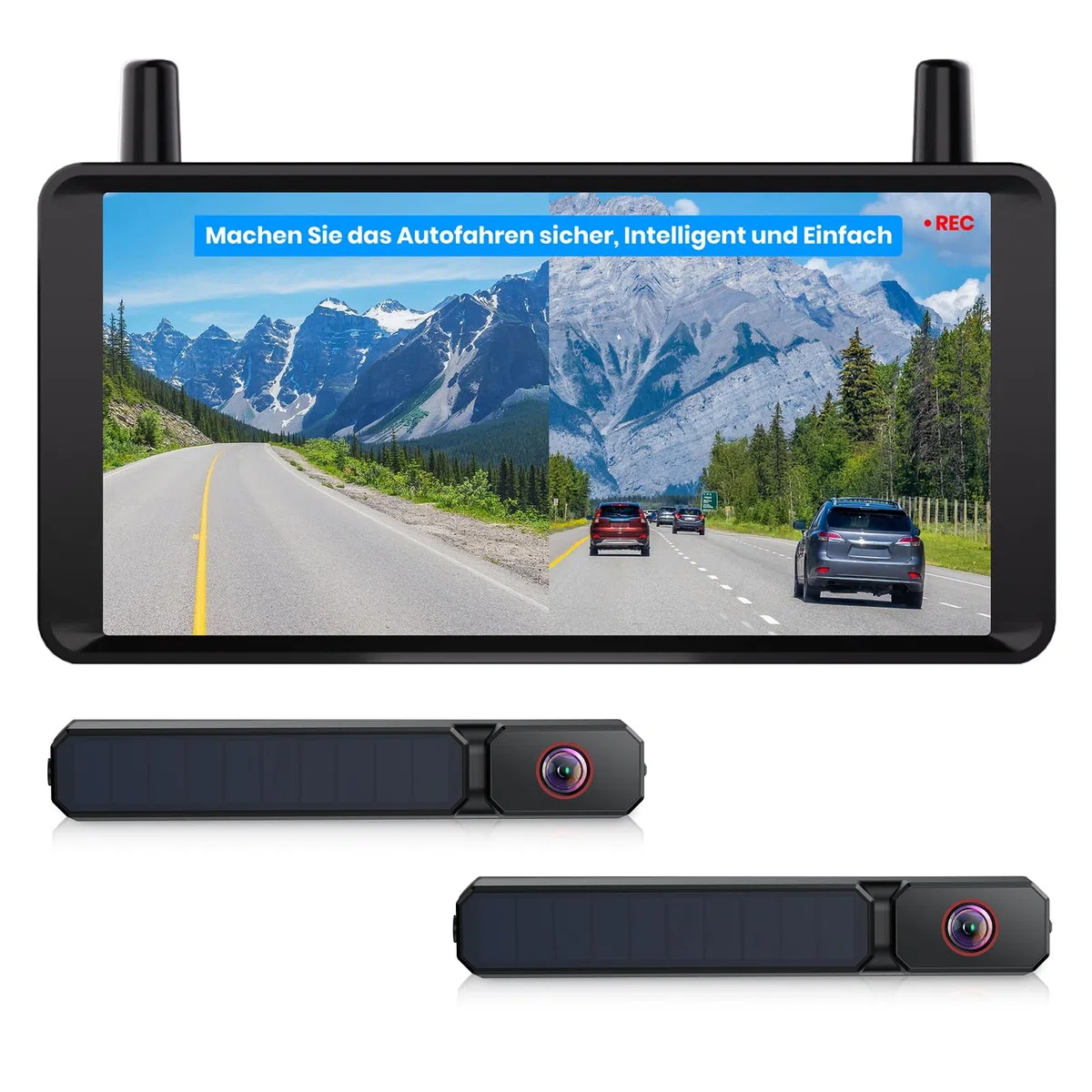 AUTO-VOX Dual Rückfahrkamera Kabellose Solar 6" 16:9-HD Display Split-Screen-Anzeige für Pkw SUVs LKW