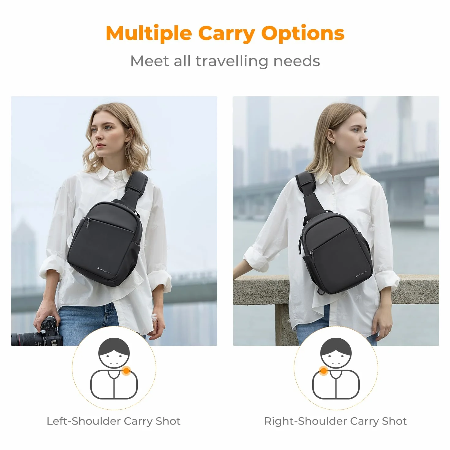 K&F CONCEPT Kameratasche, Kamera Sling Tasche Schultertasche Fotorucksack Klein, Wasserdichter Kamerarucksack, Verstellbarer Schultergurt Kamera Rucksack für DSLR/SLR Kamera Objektiv