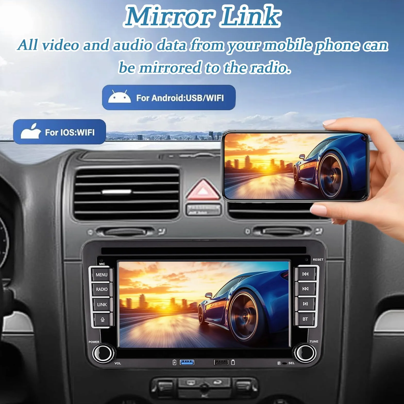 Autoradio Bluetooth Bildschirm für VW Golf 5 6 Polo T5 Passat Touran Sitz mit FM/AM, Apple Carplay, Android Auto, SWC, Mirror Link, 2 Din Dab Autoradio Touch Display