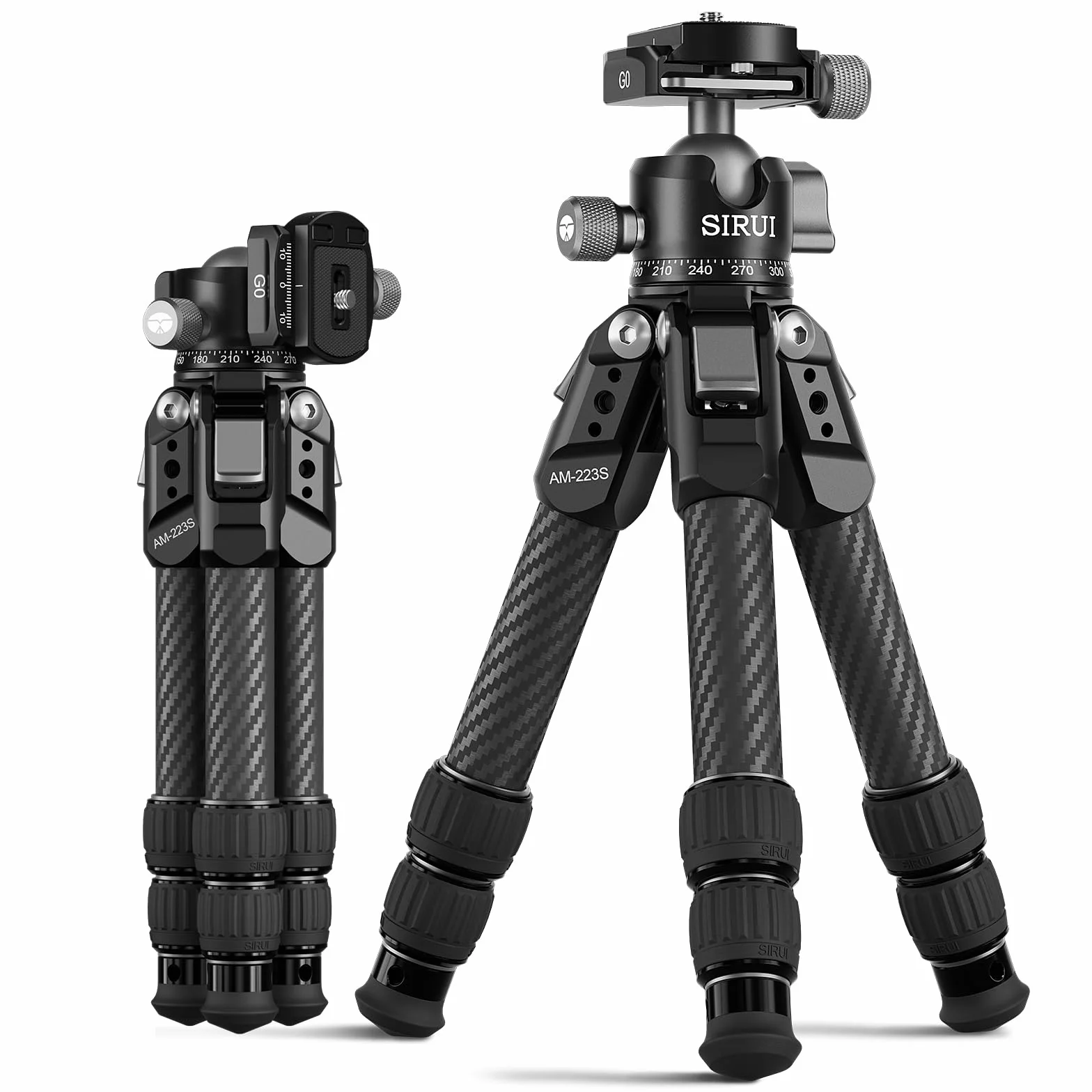 SIRUI AM-223S Carbon Mini-Stativ mit G0 Kugelkopf, 770g, 42.5cm, 15kg für DSLR & Actioncams