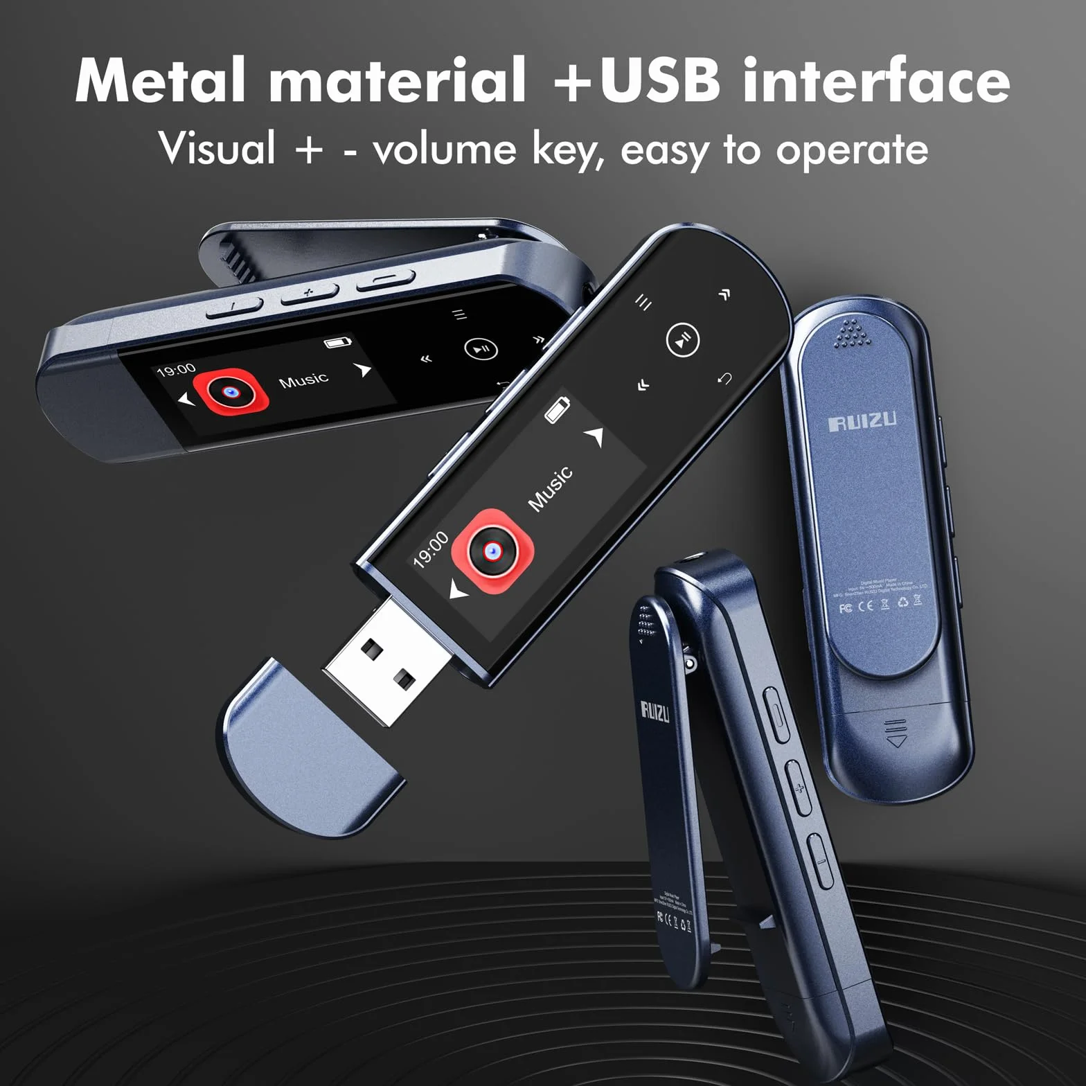 64GB Tragbarer USB MP3 Player mit Bluetooth 5.3, Clip für Sport & Laufen, FM Radio, Voice Recorder, Handy-Dateiübertragung & digitaler Audio-Shuffle