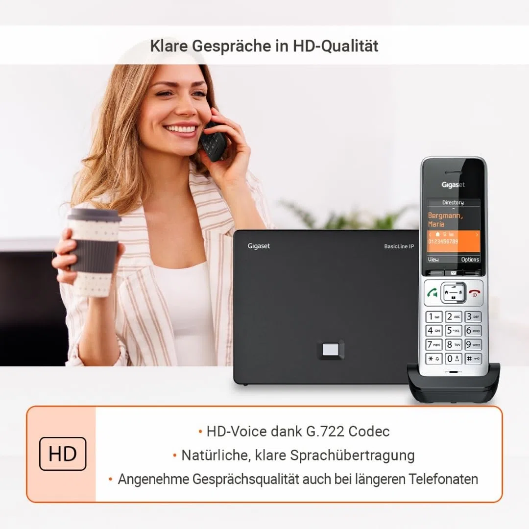BasicLine IP + Comfort 500HX – Basisstation für Internet-Telefonie, kombiniert mit einem HX-Mobilteil, HD-Sprachqualität, Made in Germany, Silber-schwarz [Kompatibel in DE, IT, FR, NL, BE, ES, Che]