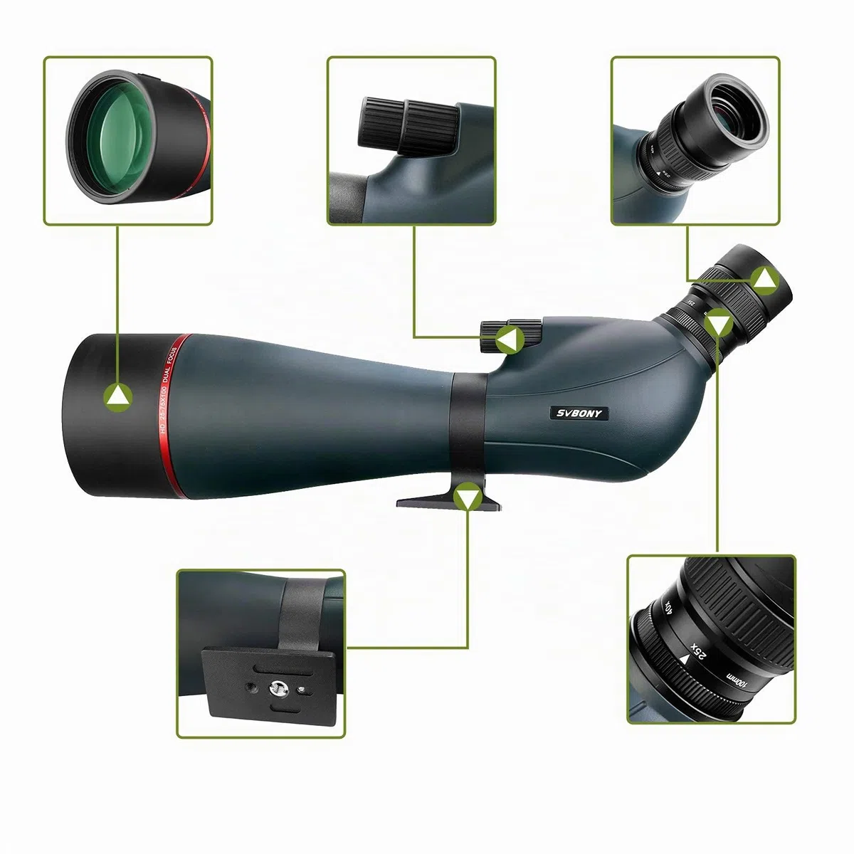 Svbony SV406 Spektiv 25-75x100, Doppelfokus FMC Porro Beschichtungsprisma, Wasserdichtes Abgewinkeltes HD-Spektiv für Astronomie Mond Vogelbeobachtung Tierwelt