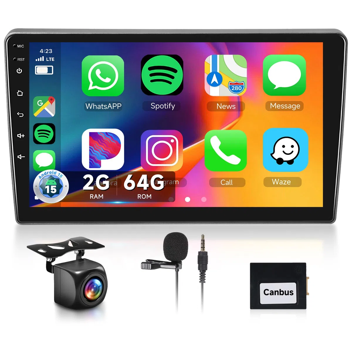 【2+64G】 Hodozzy Carplay Autoradio für Peugeot 407 2004-2011, 9 Zoll Touchscreen Android Autoradio mit Android Auto/WiFi/GPS/RDS/Bluetooth/USB+Rückfahrkamera