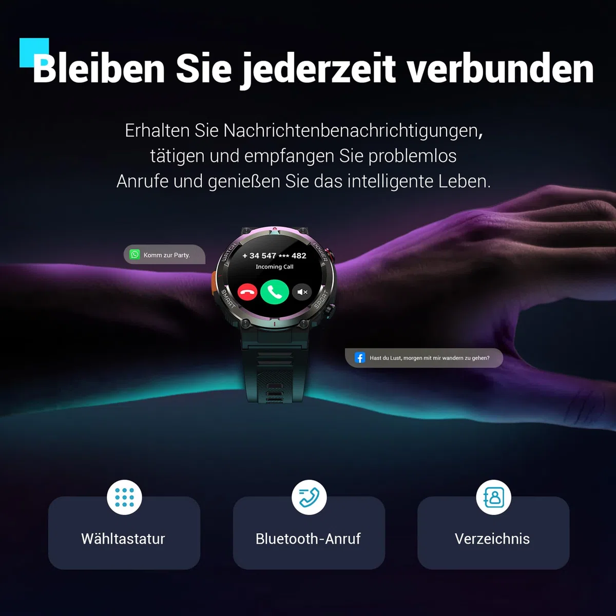 Blackview Herren Smartwatch IP68 Wasserdicht 100 Tage Akku 1,45'' Touchscreen Bluetooth-Anruf Herzfrequenz Schlafanalyse Sportuhr 100+ Sportmodi