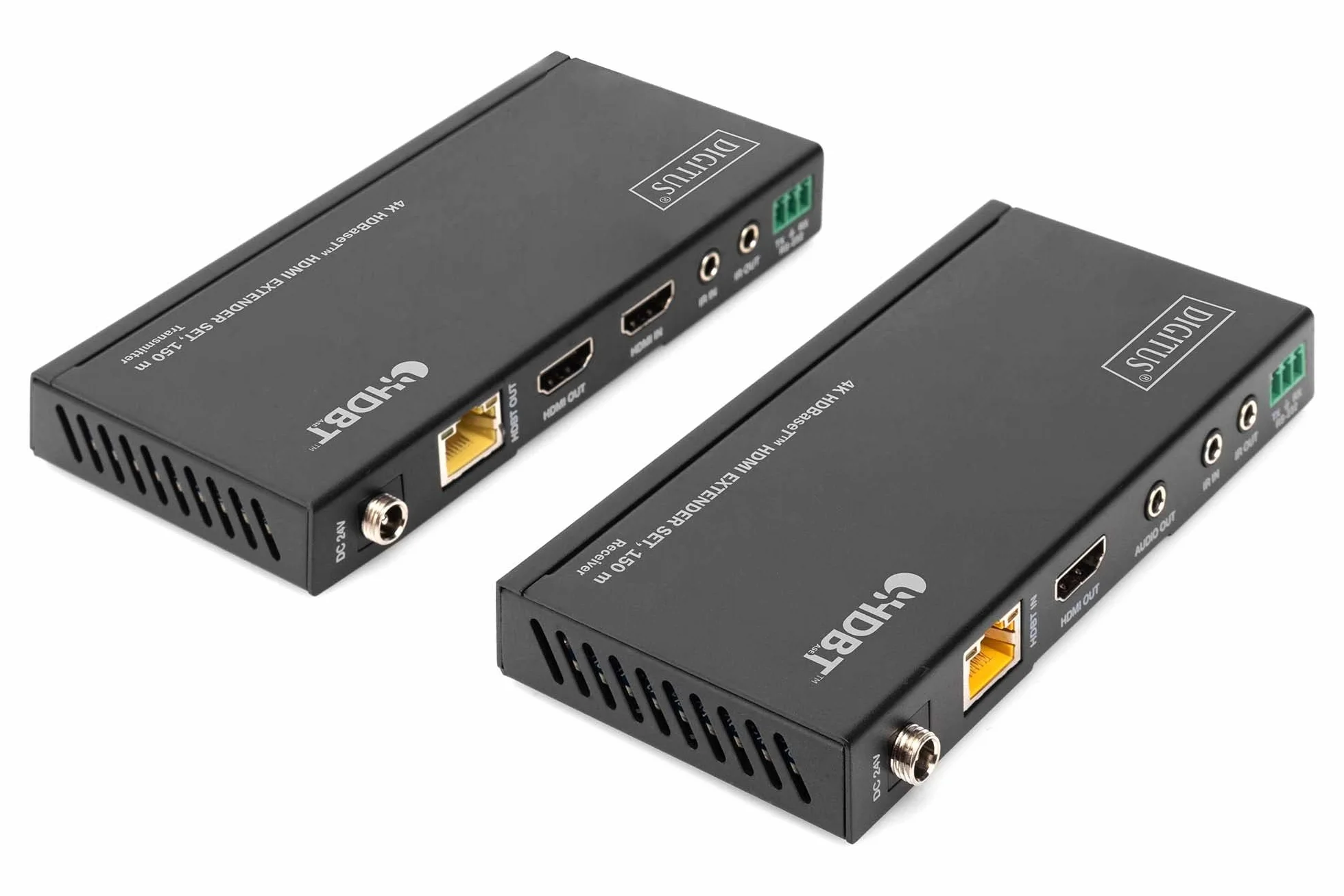 DIGITUS 4K HDBaseT HDMI Extender Set 150 m | HDBaseT 100 m Reichweite – Set Sender & Empfänger – Loop-Out, IR Infrarot, Audio, RS232 – HDCP 2.2, HDBaseT 1.0