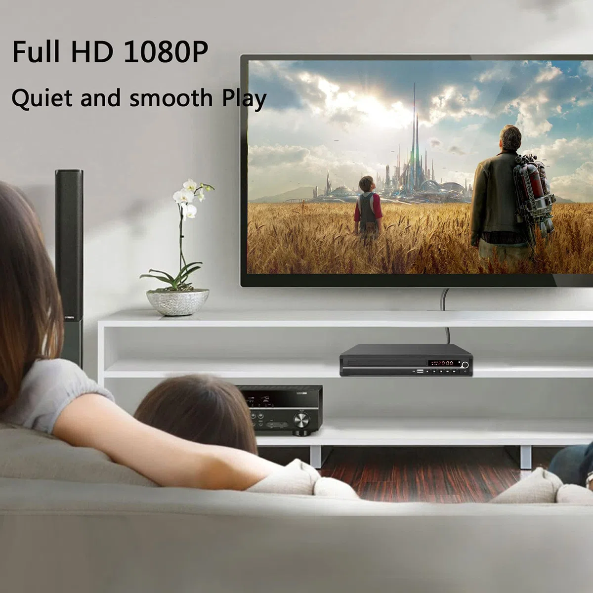 VATI DVD-Player für Fernseher, regionenfreier HDMI-DVD-Player für Smart-TV, unterstützt 1080P Full HD mit HDMI-Kabel, Fernbedienung, USB-Eingang