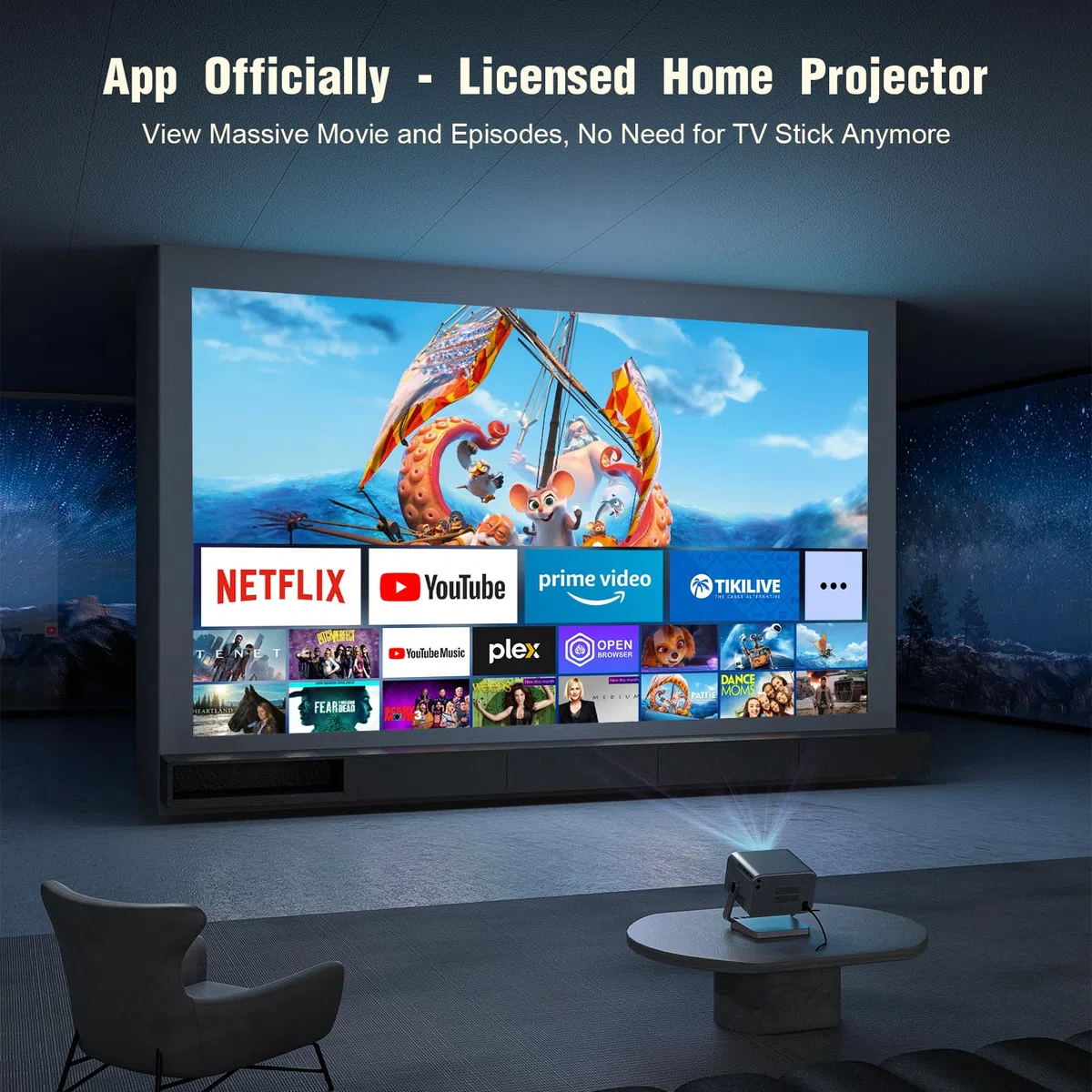 Smart Beamer Offizielle App Projektor 4K mit Autofokus ＆ Trapezkorrektur, VOPLLS 800ANSI 1080P Full HD WiFi6 Bluetooth Beamer Klein Heimkino/Outdoor Projector für Handy (Silbergrau)