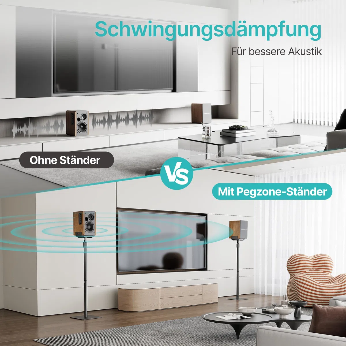 Pegzone Universal Lautsprecherständer, Boxenständer höhenverstellbar von 85,8 cm bis 112,8 cm,Tragfähigkeit 5 kg, kompatibel mit Bose/JBL/Sony, schwarz, 2er-Set (Paar)