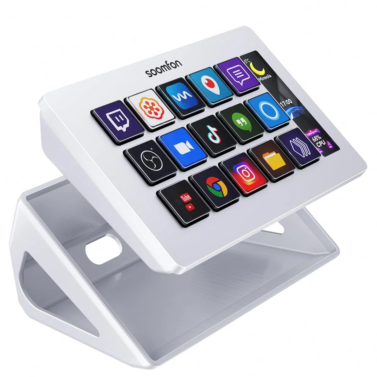 SOOMFON Stream Controller Deck Weiss, 15 anpassbaren Makrotasten, auslösen von Aktion in Software wie OBS/Twitch/YouTube/PS, Mac & Windos, für Live-Streaming, Aktienhandel & Editing
