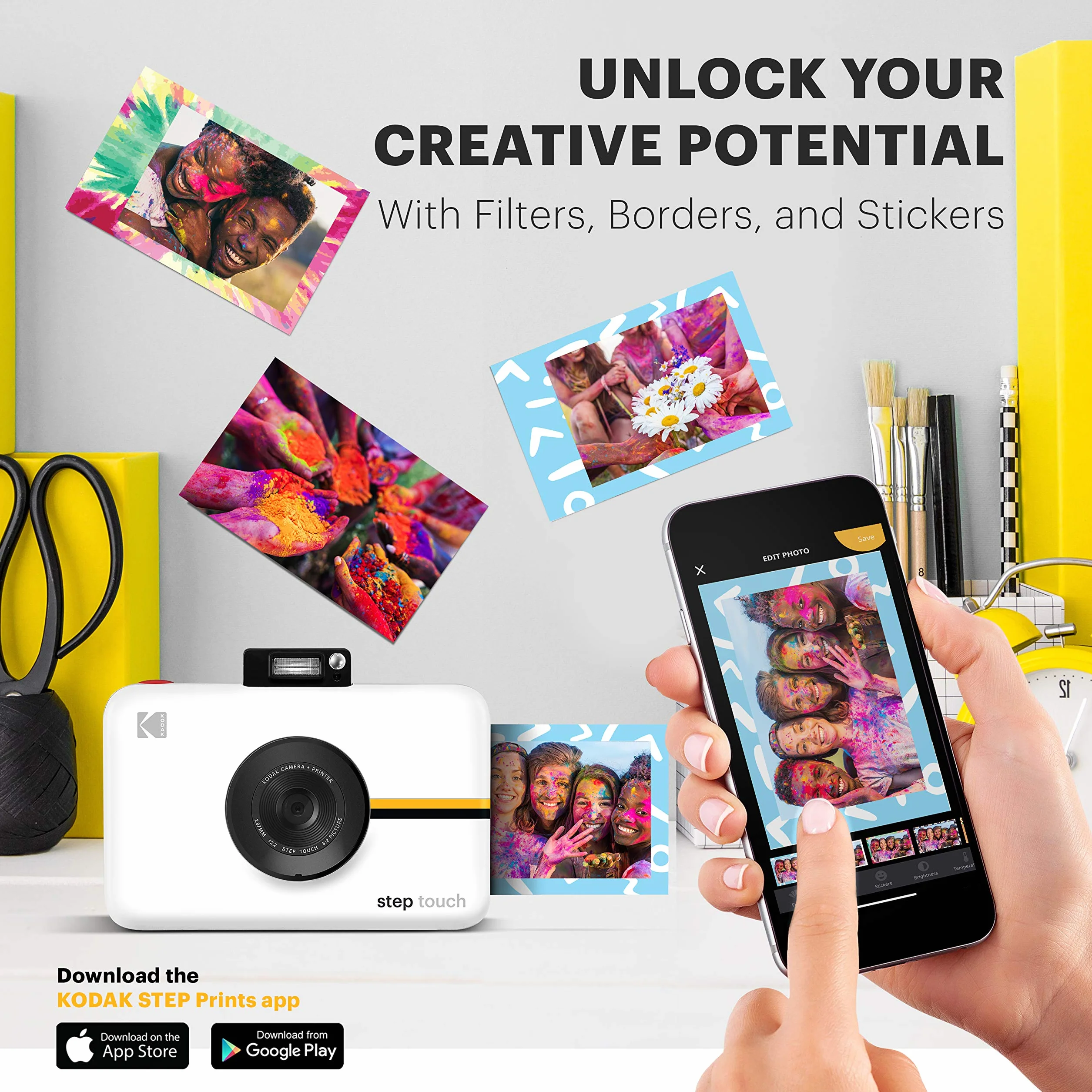 KODAK Step Touch 13 MP Digitalkamera Sofortbilddrucker 3,5-Zoll-LCD-Touchscreen 1080p HD-Video Bluetooth Zink Zero Ink Weiß