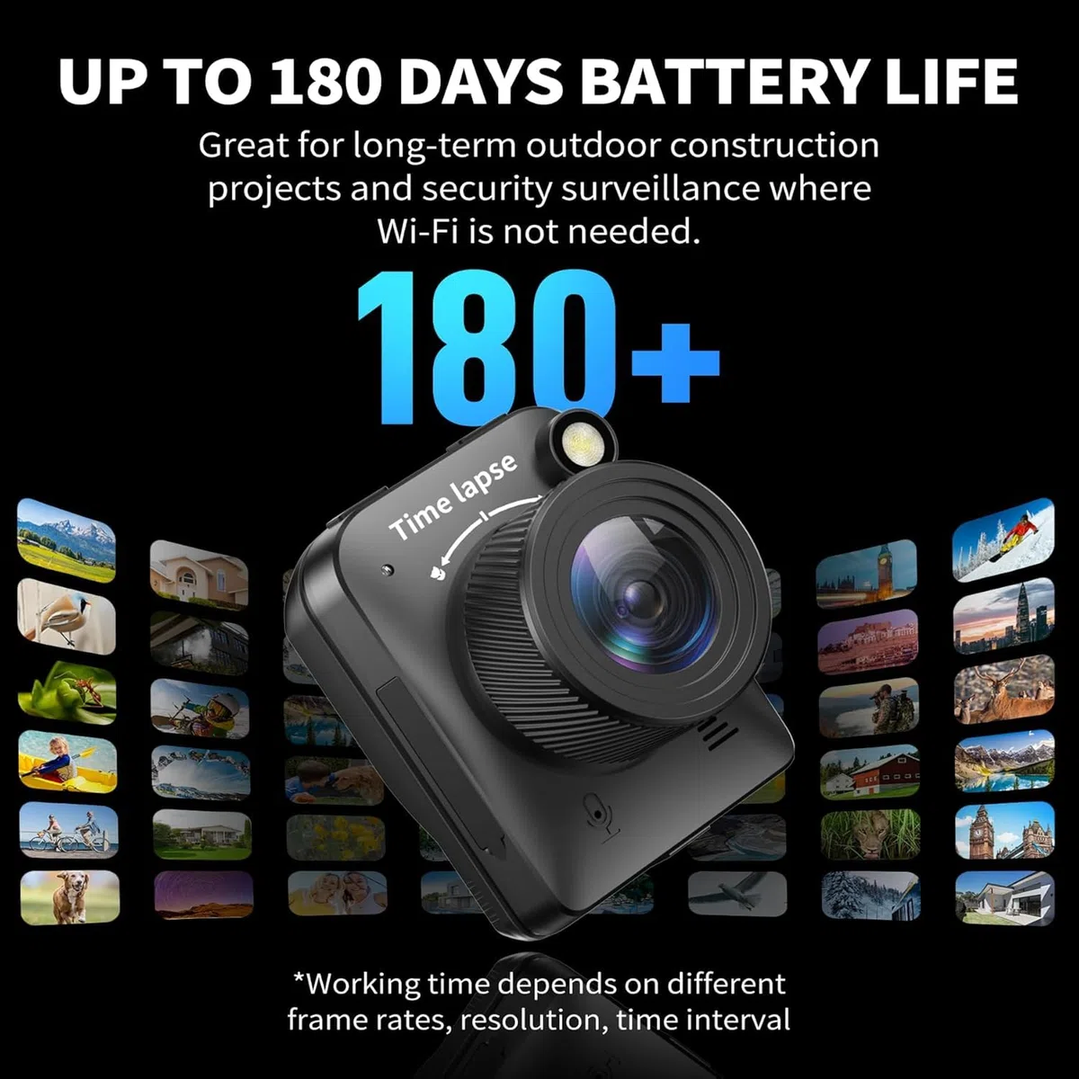 【2026 Upgrade】 4K Zeitraffer Kamera, Baustellenkamera für 180 Tage Aufnahme, Manueller Fokus, Timelapse Camera mit LED-Licht, mit TF Karte, Time Lapse Kamera für Baustellen, Gartenarbeit, Pflanzen