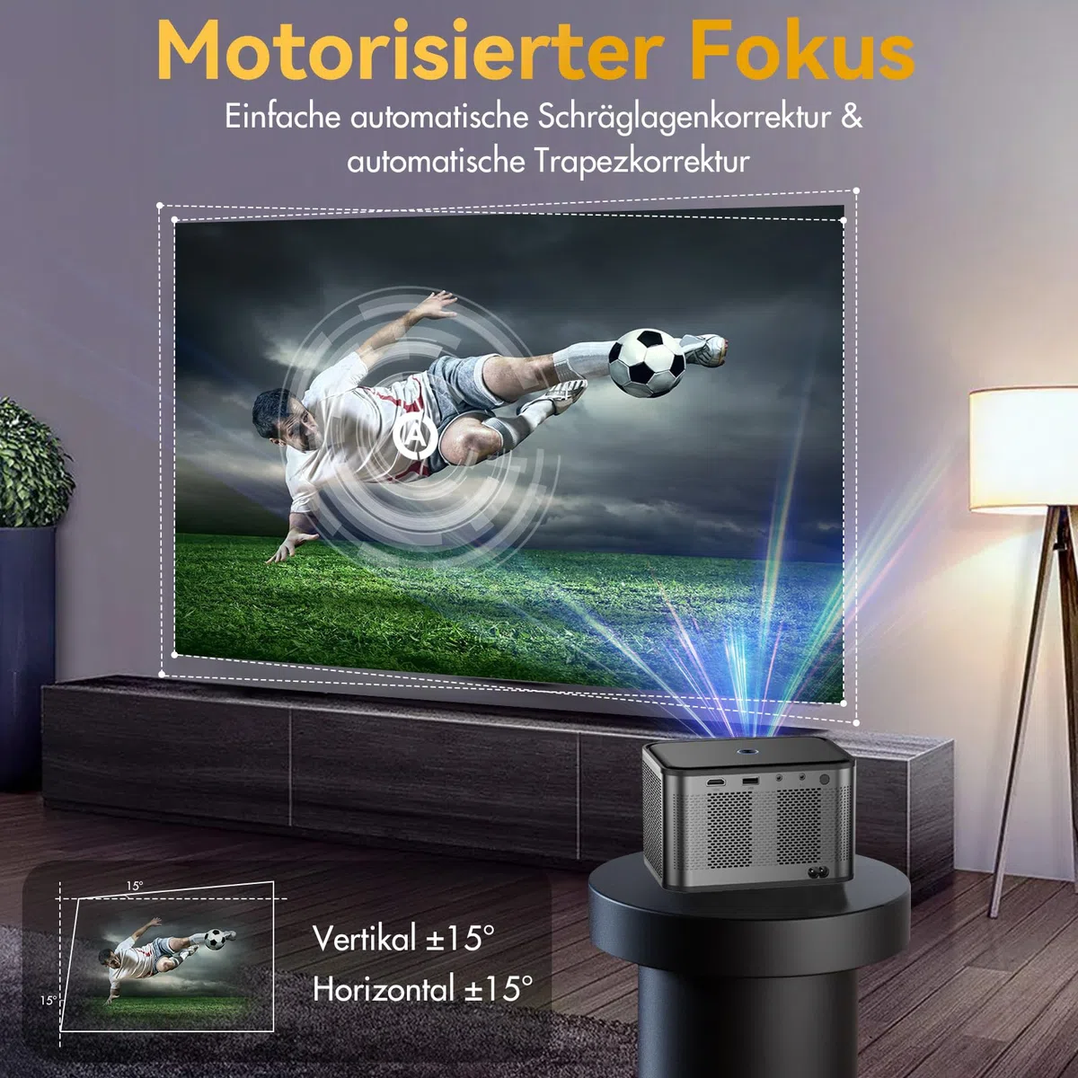 Mini Beamer,【Elektrischer Fokus】 A40 Tragbarer Projektor 4K, 500ANSI Full HD 1080P WiFi Bluetooth Projektor, Trapezkorrektur, Beamer Handy, Heimkino für Telefon/Laptop/TV Stick/USB/HDMI