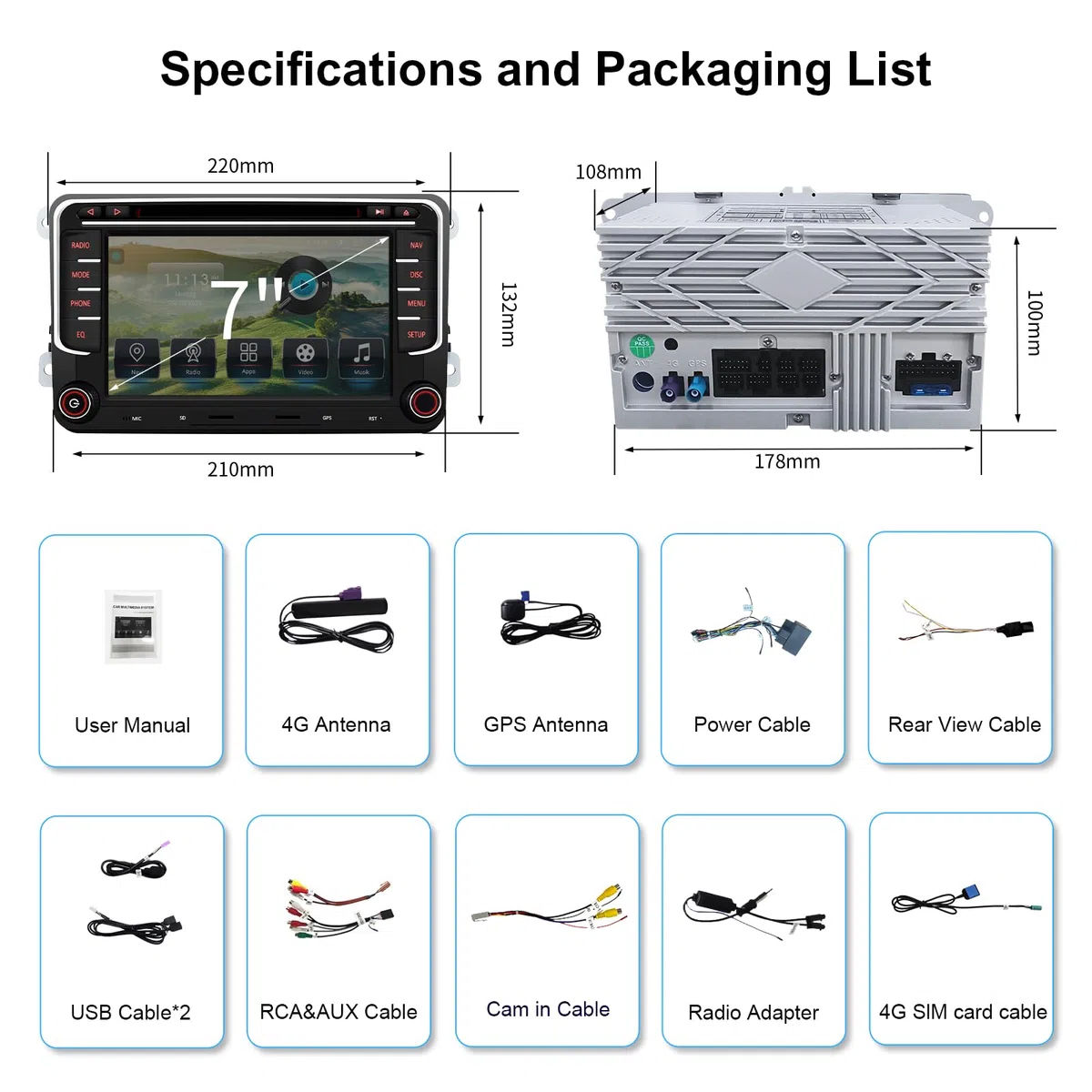 Autoradio für VW Golf 5 6 T5 Polo Sharan Passat Tiguän, CAWELL 7 Zoll HD Doppel DIN Radio mit 4G/Navi/Bluetooth WiFi/GPS/RDS/USB/FM/SD/RCA DVD/CD