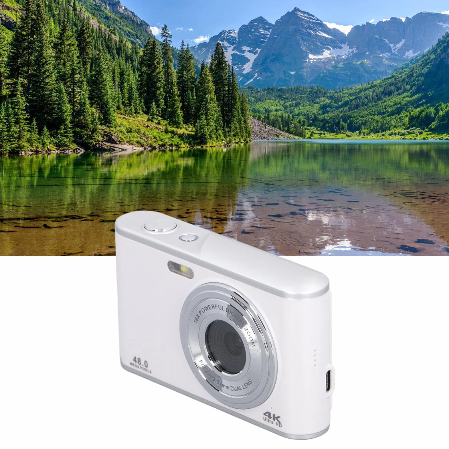 16 Fach Digitale Zoomkamera für Reisefotografie, 2,4 Zoll 44 MP 4K Ultra HD Dual Objektiv Kamera, Stoßfeste Kompakte Digitalkamera für Reise Abschlussfeiern für Erwachsene und