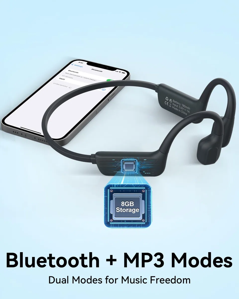 MONODEAL Kopfhörer Schwimmen IP68 Unterwasser Knochenschall Kopfhörer Bluetooth 5.4, Bone Conduction Headphones mit 8GB MP3-Player Speicher, Open-Ear wasserdichte Kopfhörer für Schwimmen Laufen