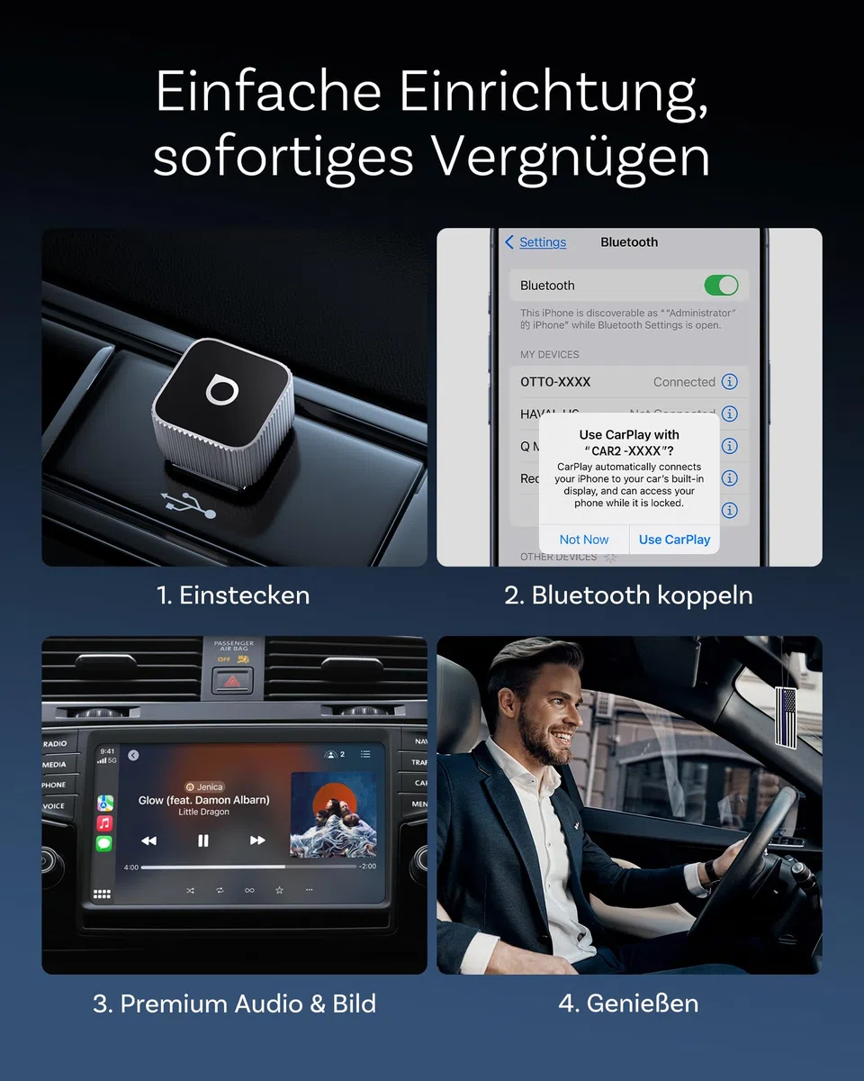 OTTOCAST MINI 3.0 Slim 2026 Upgrade Wireless CarPlay & Android Auto Adapter, 2-in-1 Dongle, Wandelt Kabel auf Wireless um, Schnelle Auto-Connect-Funktion, MINI Cube