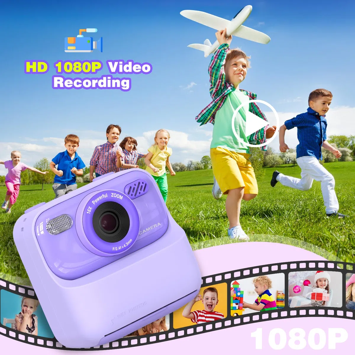 Masterbee Sofortbildkamera Digitalkamera Kinder 1080P HD Video Geschenk Mädchen Jungen 3-12 Jahre