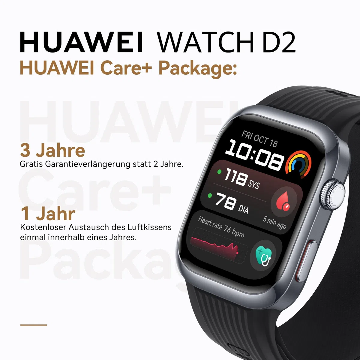 HUAWEI Watch D2 Smartwatch, 1,82" AMOLED-Display, Ambulante Blutdruckmessung, EKG, Schwarz