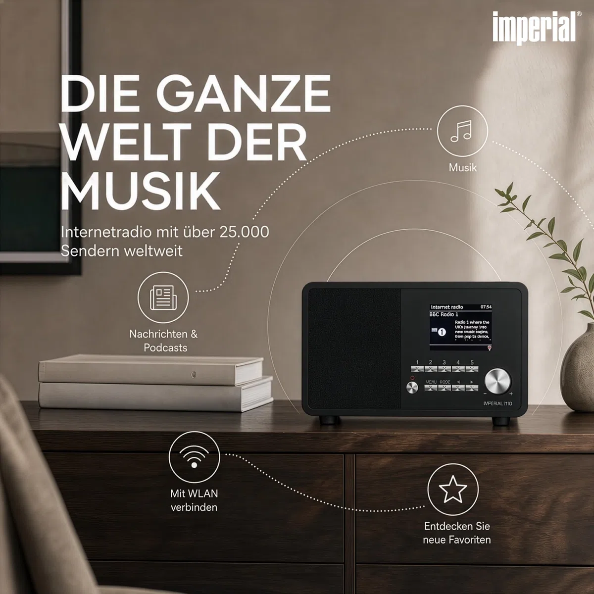 Imperial i110 22-320-00 Internetradio WLAN, Bluetooth, Küchenradio, WLAN - Internetradio (TFT Farbdisplay, Line-Out, Netzteil) schwarz