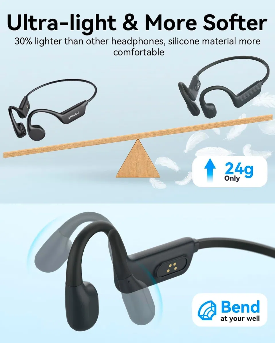 MONODEAL Kopfhörer Schwimmen IP68 Unterwasser Knochenschall Kopfhörer Bluetooth 5.4, Bone Conduction Headphones mit 8GB MP3-Player Speicher, Open-Ear wasserdichte Kopfhörer für Schwimmen Laufen